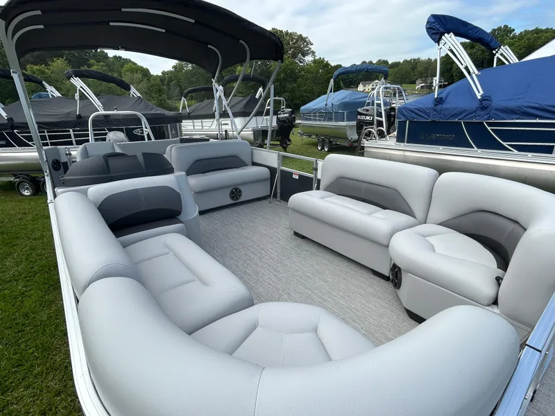 Slide: The Image of 2023 Landau Island Breeze 232 Cruise pontoon boat with spacious seating and canopy. - 8