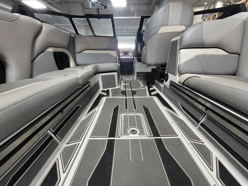 Slide: The Image of 2021 Centurion Ri245 interior with sleek gray seating and modern flooring design. - 19
