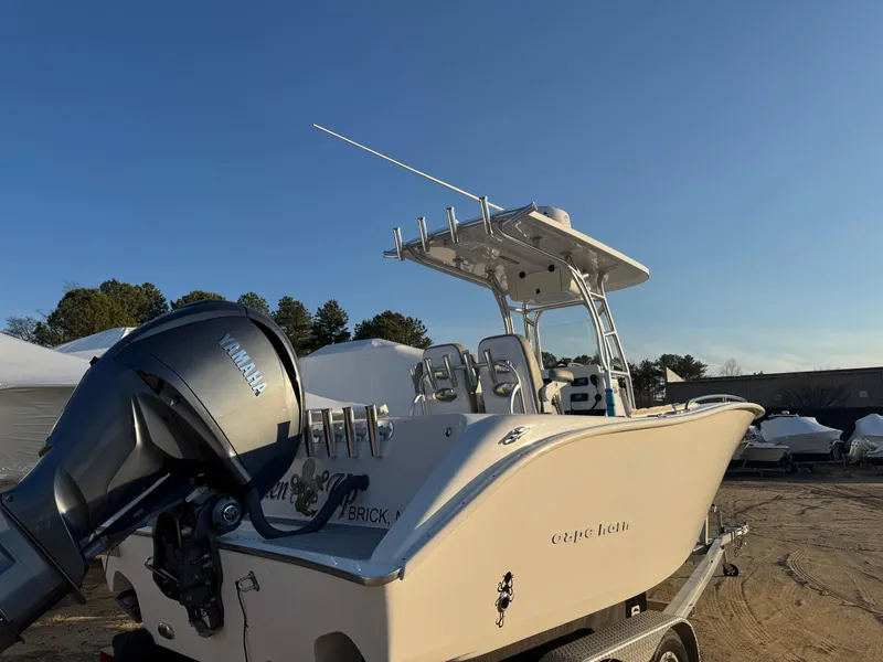 Slide: The Image of 2022 Cape Horn 22 OS boat with Yamaha outboard motor on trailer. - 13