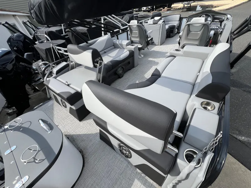 Slide: The Image of Luxurious interior of 2025 Avalon 2385 LSZ pontoon boat with modern seating and amenities. - 4