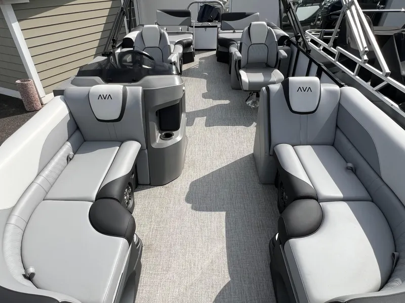 Slide: The Image of Luxurious interior of 2025 Avalon 2385 LSZ pontoon boat with plush seating and modern design. - 7