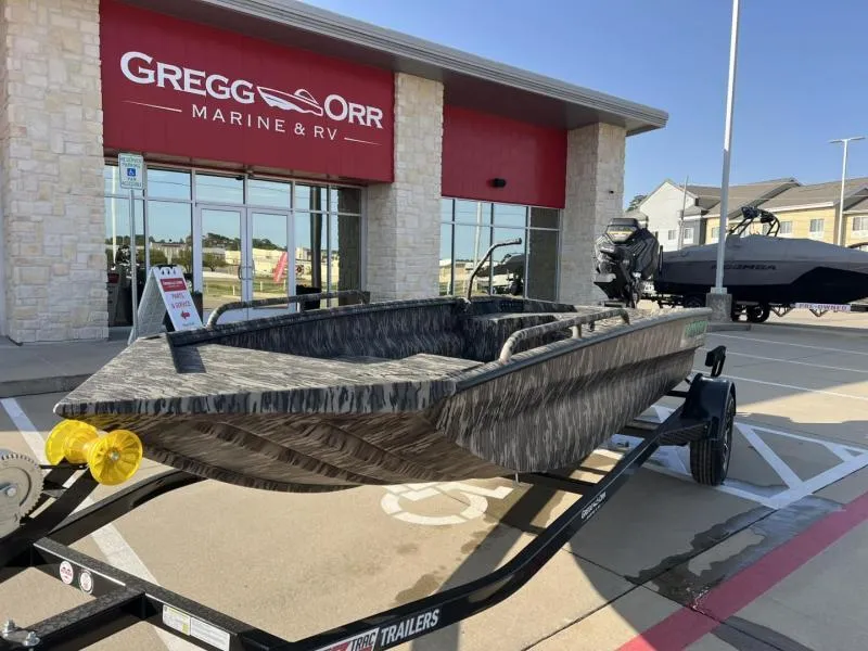 Slide: The Image of 2025 Havoc Boats 1653 MSTC on trailer at Gregg Orr Marine & RV dealership. - 1