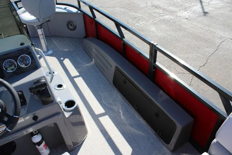 Slide: The Image of 2025 Avalon Venture 85 Center Console Fish boat interior with seating and control panel. - 21