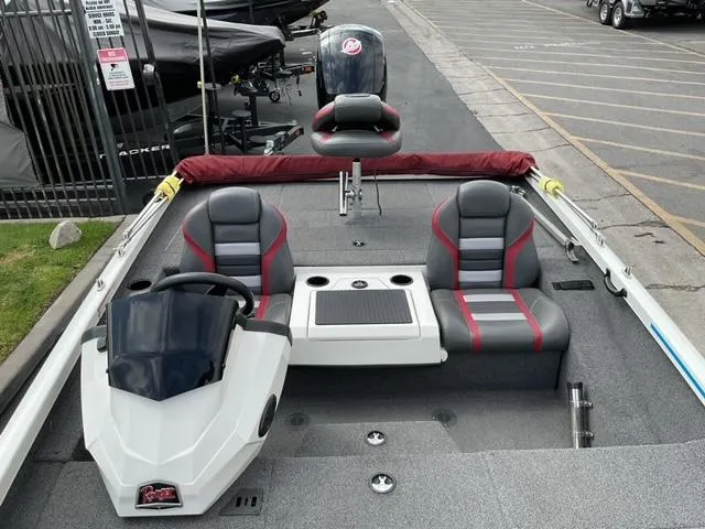 Slide: The Image of 2020 Ranger RT198P boat interior with dual seats and steering console. - 11