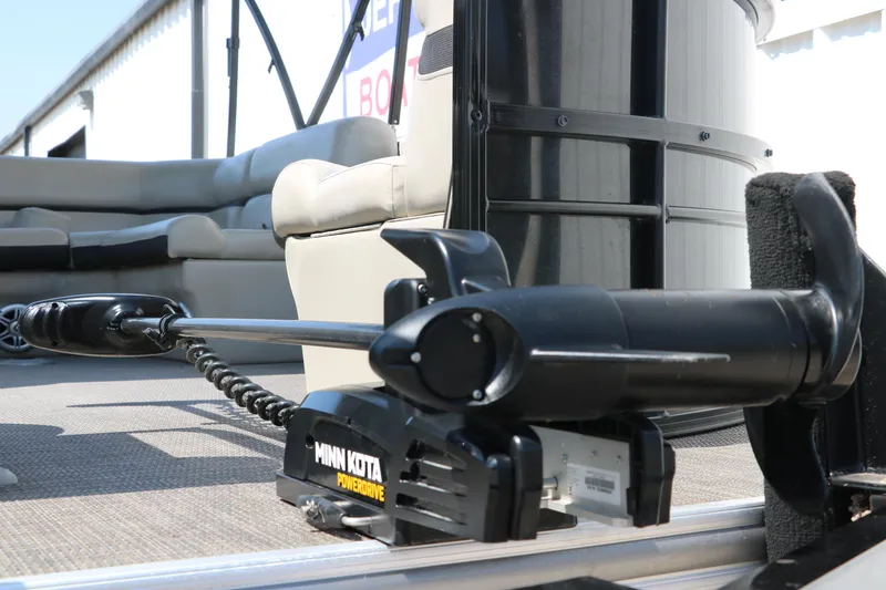 Slide: The Image of Minn Kota PowerDrive motor on 2019 Berkshire 211RFC CTS pontoon boat deck. - 9