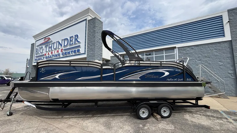 Slide: The Image of 2025 JC Neptoon 25TT Sport pontoon boat on trailer at Big Thunder Marine. - 1