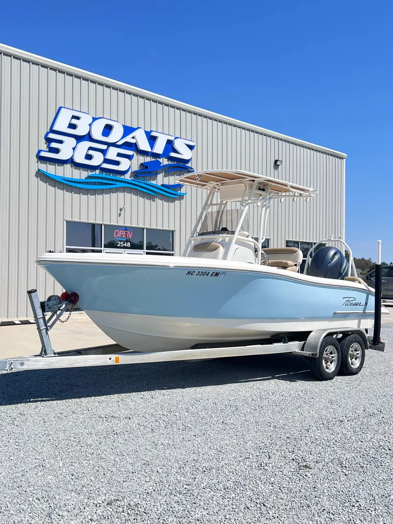 Slide: The Image of 2019 Pioneer 202 Islander boat on trailer at Boats 365 dealership. - 0