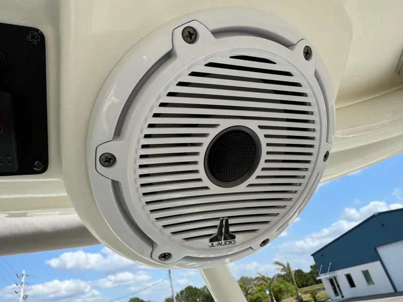 Slide: The Image of Close-up of JL Audio speaker on 2022 World Cat 230 SD boat. - 37