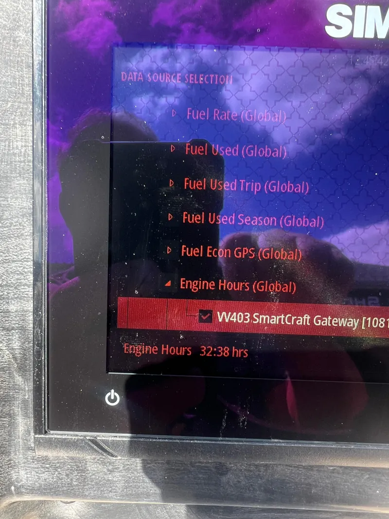 Slide: The Image of Display screen showing fuel data and engine hours for a 2019 Bentley Pontoons 223. - 6