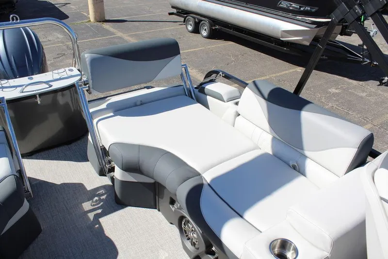 Slide: The Image of 2025 Avalon LSZ 2185 Quad Lounge Shift boat interior with plush seating and modern design. - 15