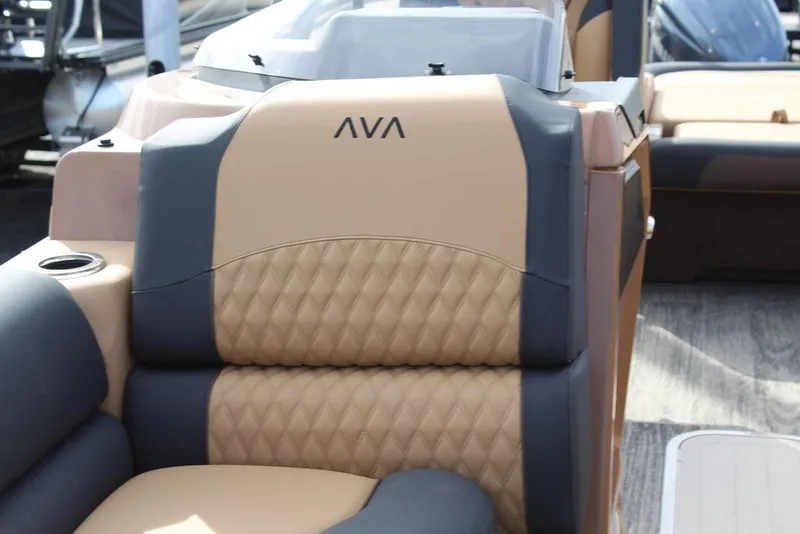 Slide: The Image of 2025 Avalon Catalina Versatile Rear Bench, luxury seating detail, beige and gray upholstery. - 13