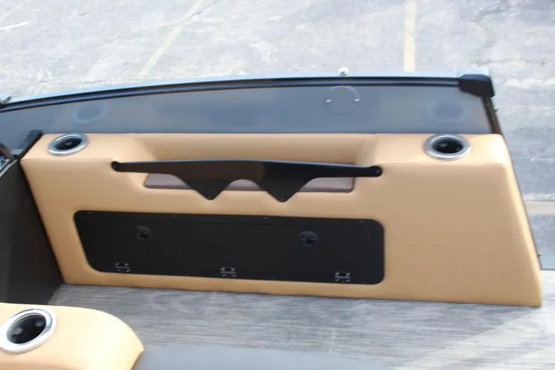 Slide: The Image of 2025 Avalon Catalina Versatile Rear Bench, beige interior with cup holders, 23 FT model. - 26