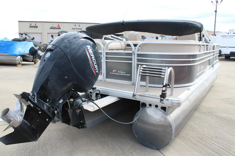 Slide: The Image of 2023 Sun Tracker Party Barge 22 DLX pontoon boat with Mercury outboard motor. - 6