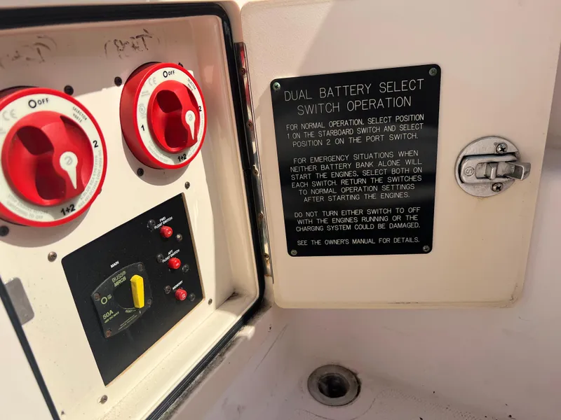Slide: The Image of Dual battery select switch panel on 2007 Grady-White Tournament 275 boat. - 11