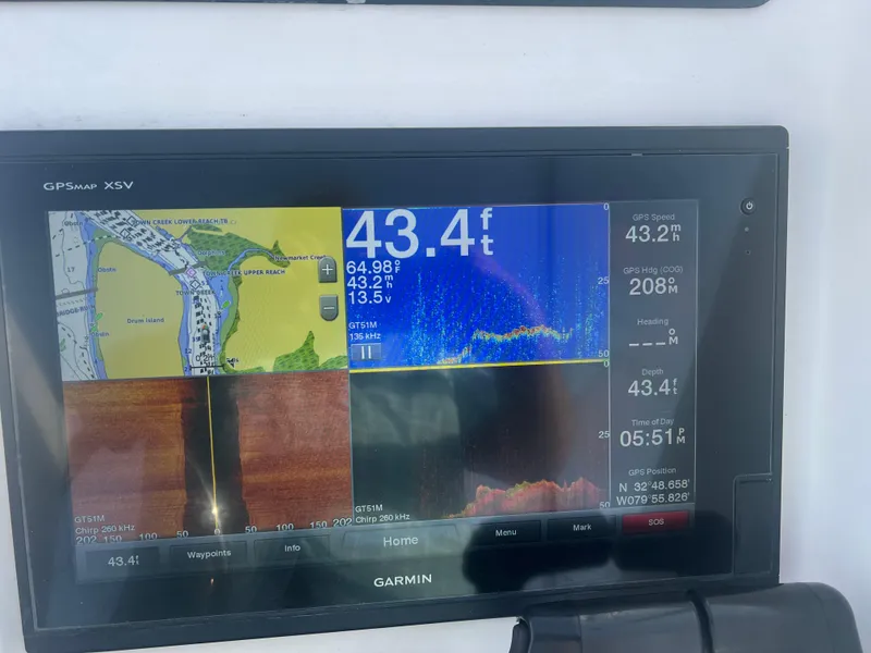 Slide: The Image of Garmin GPS display on 2007 Grady-White Tournament 275 boat, showing navigation and sonar data. - 4