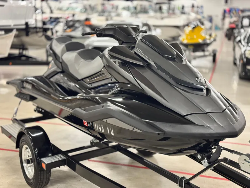 Slide: The Image of 2021 Yamaha WaveRunner FX Cruiser SVHO on trailer in showroom. - 2