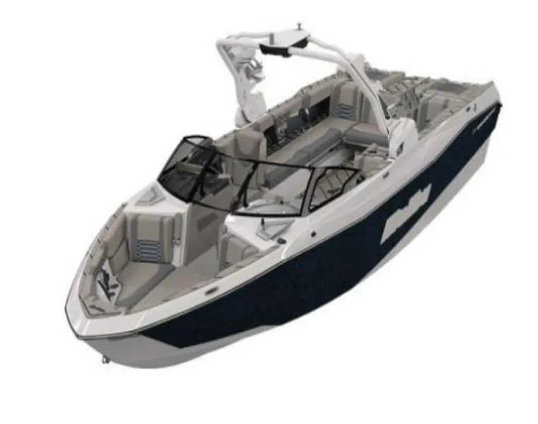 Slide: The Image of 2025 Malibu 26 LSV boat, sleek design, spacious interior, luxury watercraft. - 1