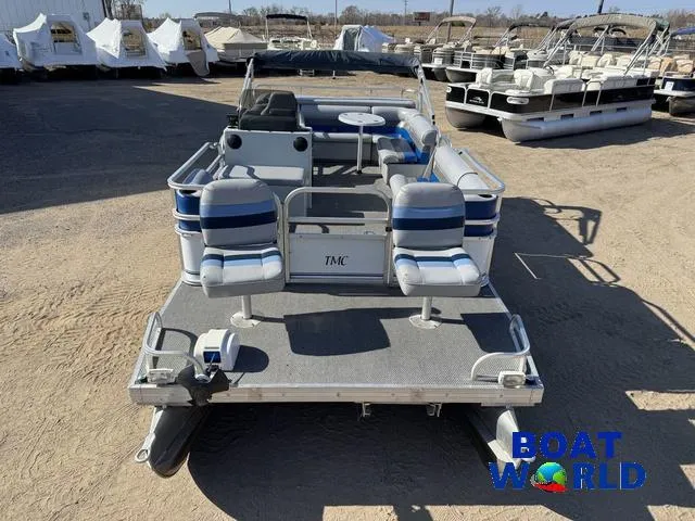 Slide: The Image of 2011 TMC 2200 SE Pontoon boat with seating, displayed at Boat World dealership. - 9