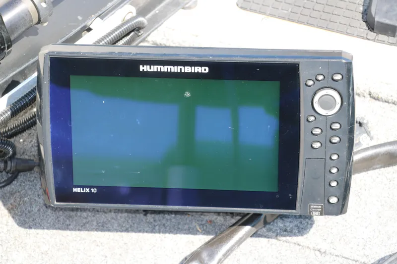 Slide: The Image of Humminbird Helix 10 fish finder on a 2014 Tracker Pro 160 boat. - 18