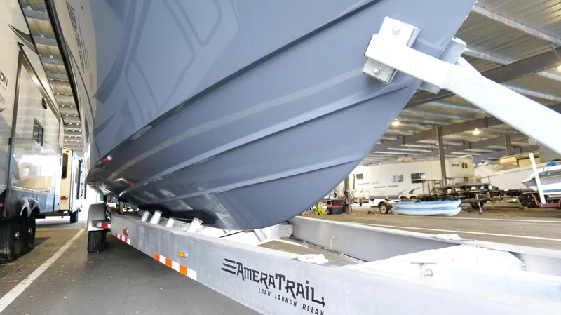 Slide: The Image of 2022 Yellowfin 34 boat on AmeraTrail trailer in storage facility. - 54