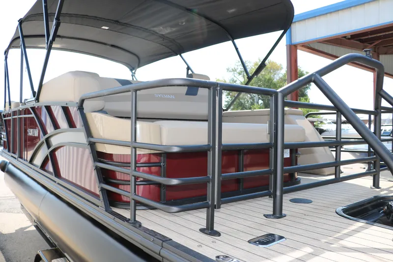 Slide: The Image of 2025 Sylvan L3 CLZ DH pontoon boat with canopy and spacious seating. - 5