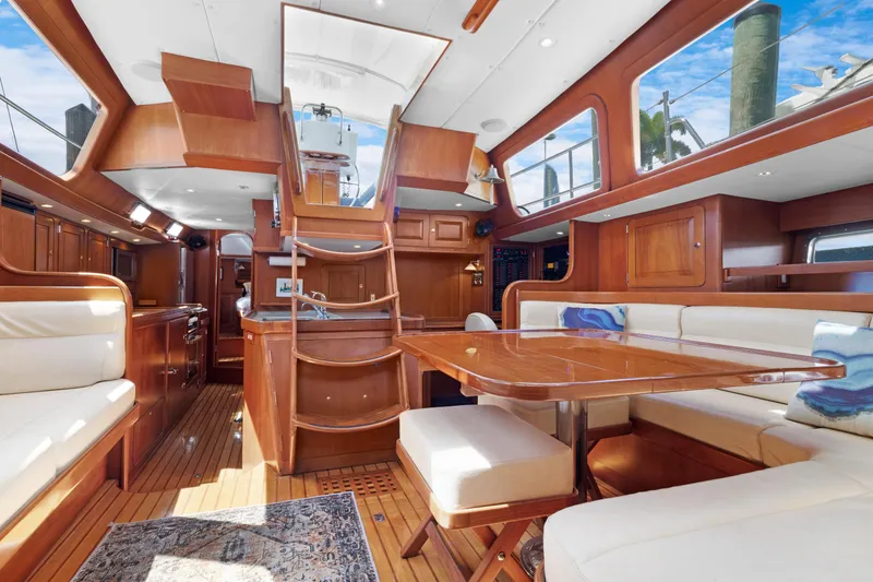 Slide: The Image of Luxurious interior of a 2009 Hylas 54 yacht with elegant wood finishes. - 33