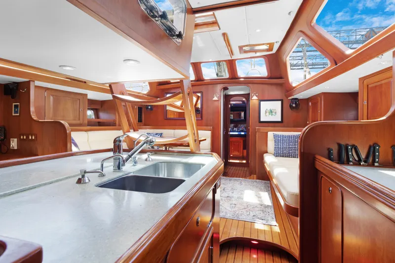 Slide: The Image of Luxurious interior of 2009 Hylas 54 yacht with wooden finishes and skylights. - 39