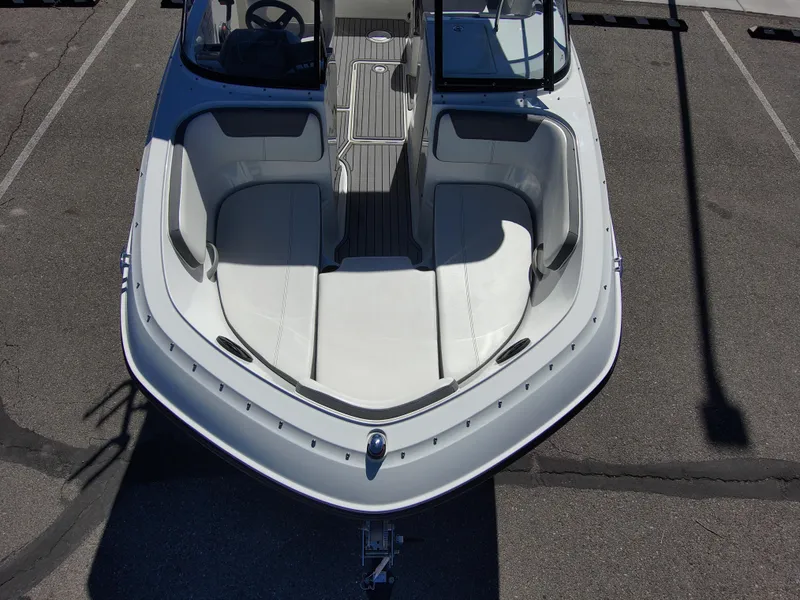 Slide: The Image of 2017 Bayliner VR6 boat, top view, showcasing spacious seating and sleek design. - 6
