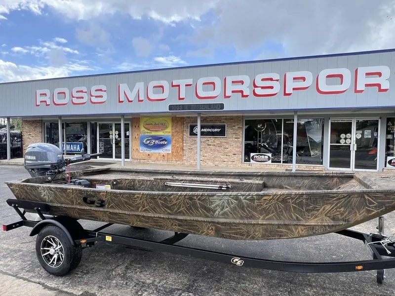 Slide: The Image of 2025 G3 16 dk boat with Yamaha motor at Ross Motorsport dealership. - 1