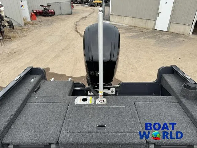 Slide: The Image of 2021 Lund 1675 Adventure Sport boat rear view with motor, displayed at Boat World. - 10