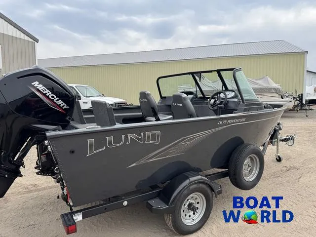 Slide: The Image of 2021 Lund 1675 Adventure Sport boat with Mercury engine on trailer at Boat World. - 45