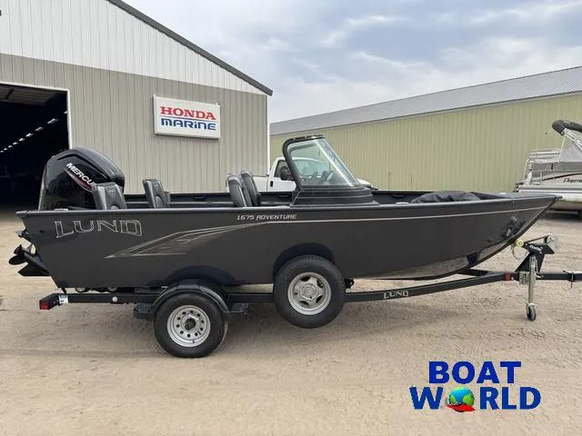 Slide: The Image of 2021 Lund 1675 Adventure Sport boat on trailer at dealership. - 48