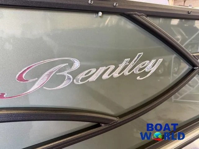 Slide: The Image of 2025 Bentley Pontoons Legacy 220 Swingback with Honda 4-Stroke EFI, Boat World logo visible. - 38
