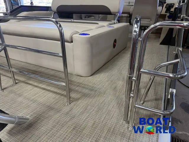 Slide: The Image of 2025 Bentley Pontoons Legacy 220 Swingback interior with Honda 4-Stroke EFI, featuring plush seating. - 41
