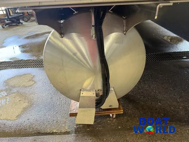 Slide: The Image of 2025 Bentley Pontoons Legacy 220 Swingback undercarriage detail at Boat World showroom. - 42