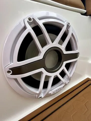 Slide: The Image of 2023 Cobalt R6 Surf boat speaker with sleek white grille design. - 37