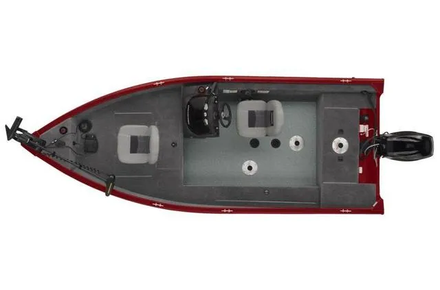 Slide: The Image of 2019 Tracker Super Guide™ V-16 SC boat, top view, red and gray design. - 19