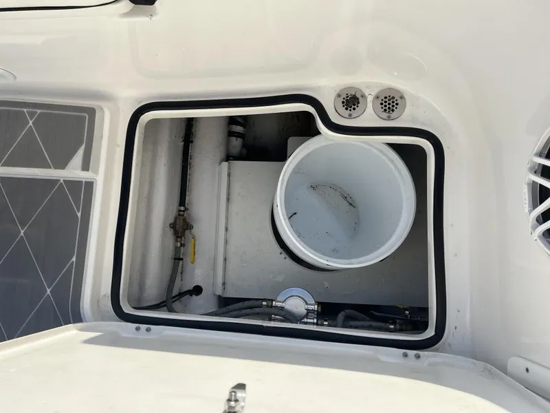 Slide: The Image of 2023 Sea Cat 262 Ultimate Edition boat seats with white upholstery and diamond stitching. - 14