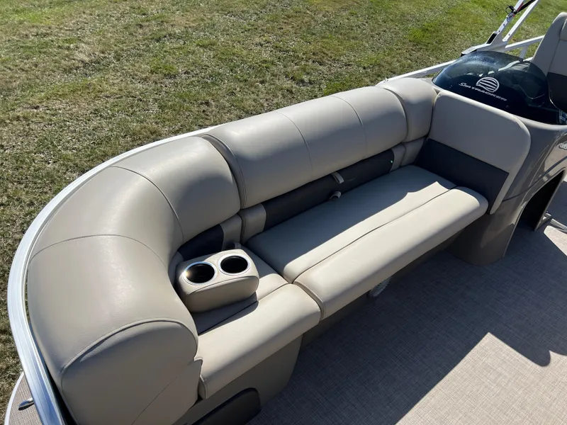 Slide: The Image of 2023 Sun Tracker Party Barge 20 DLX pontoon boat seating with cup holders. - 13