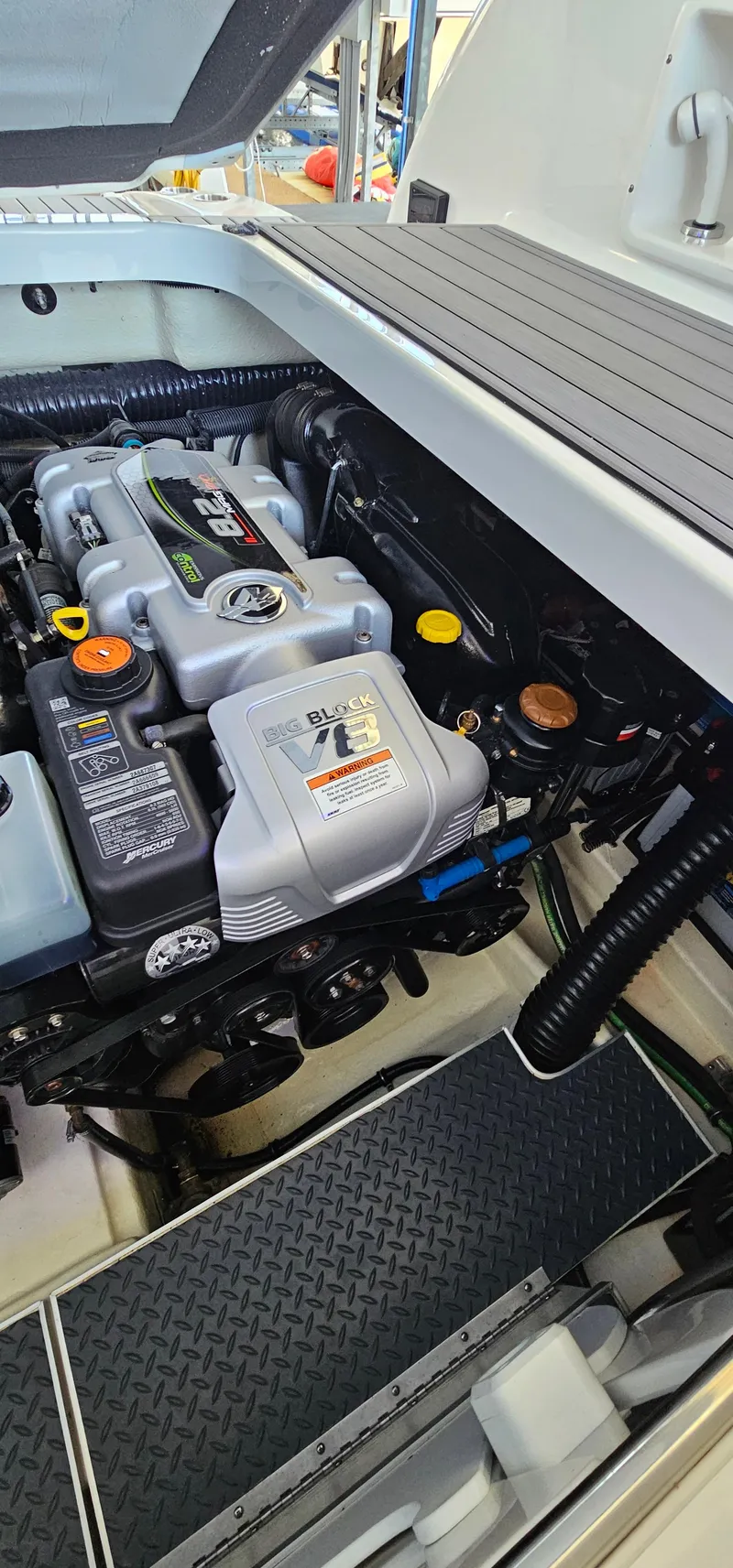 Slide: The Image of 2021 Formula 350 CBR engine compartment, showcasing a clean and organized layout. - 43