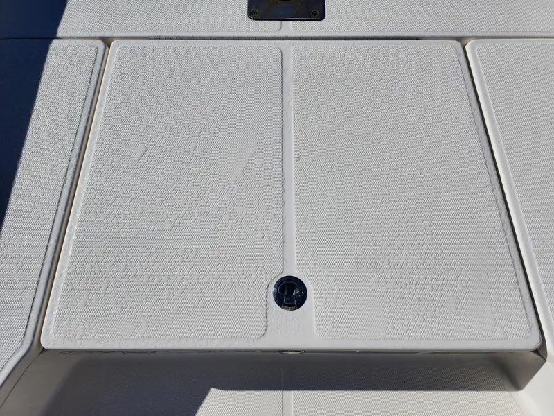 Slide: The Image of 2018 Bayliner Element F21 boat deck with textured surface and latch. - 41