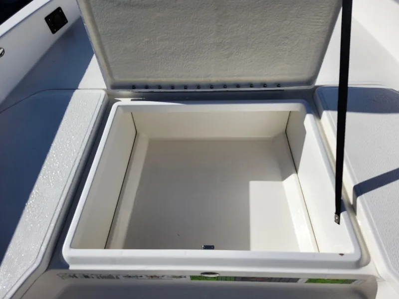 Slide: The Image of Open storage compartment on 2018 Bayliner Element F21 boat. - 42