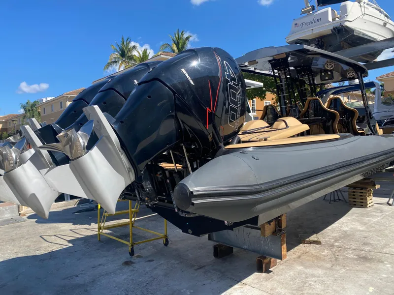 Slide: The Image of 2018 Bernico RX10 boat with dual engines on a sunny day. - 24