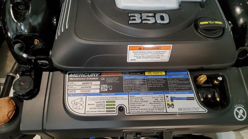 Slide: The Image of Engine of 2022 Formula 330 Crossover Bowrider I/O with Mercury maintenance schedule. - 36