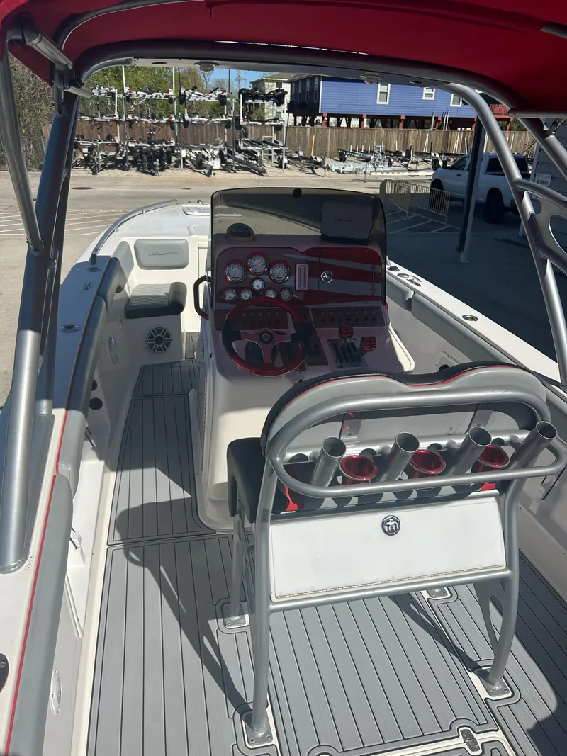 Slide: The Image of Interior of 2009 Concept 30 SD boat with modern dashboard and seating. - 21