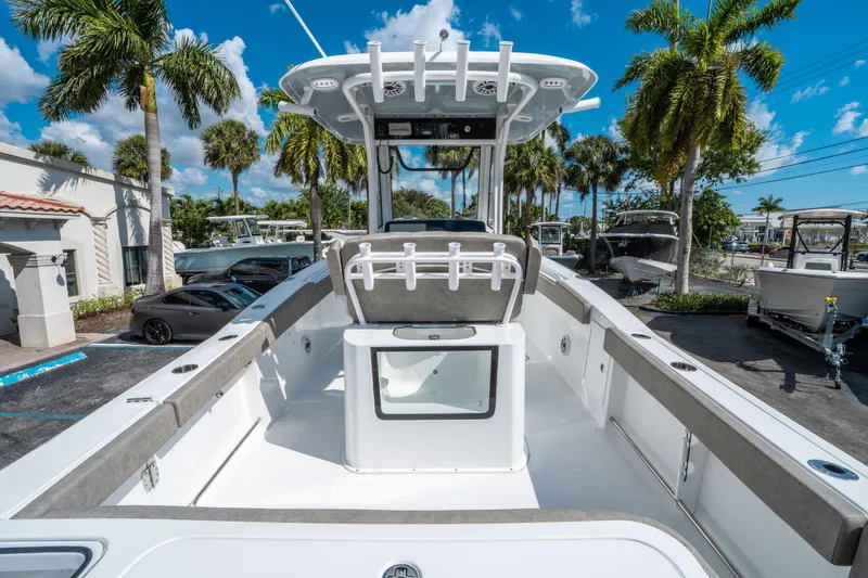 Slide: The Image of 2025 Sea Hunt Gamefish 27 FS boat with spacious deck and modern design. - 9