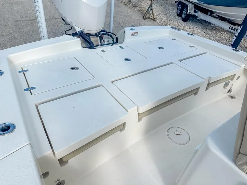 Slide: The Image of 2017 Pathfinder 2600 TRS boat deck with storage compartments and motor mount. - 6