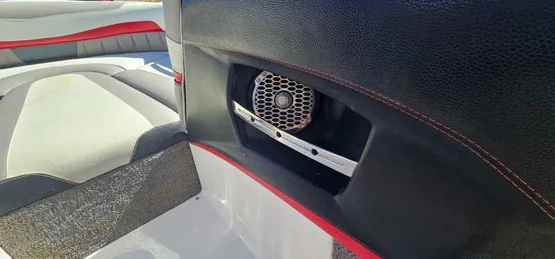 Slide: The Image of Interior of 2013 Malibu Wakesetter 23 MXZ with speaker and seating detail. - 28