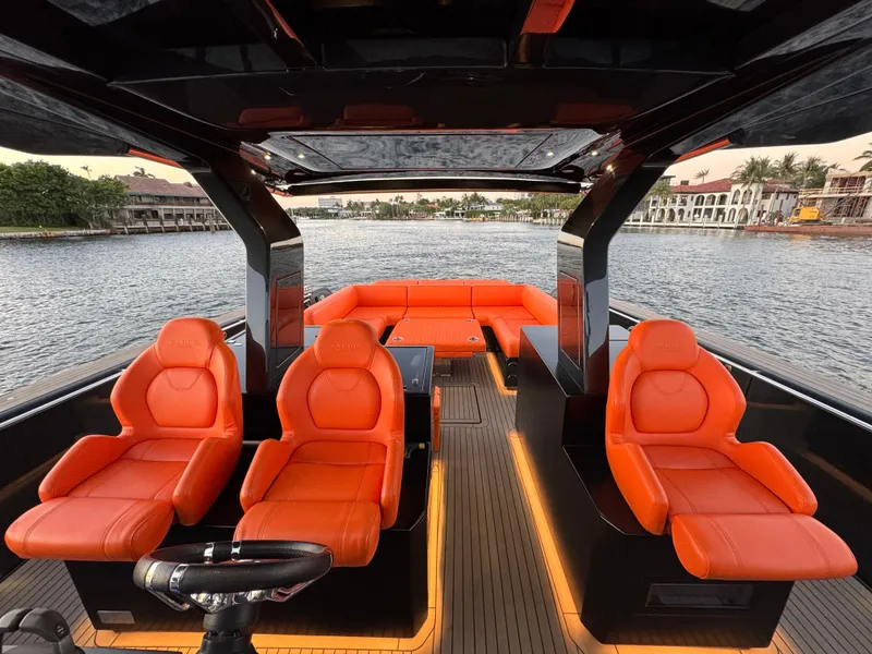 Slide: The Image of Luxurious 2023 Pardo Yachts 50 interior with vibrant orange seating and sleek design. - 18