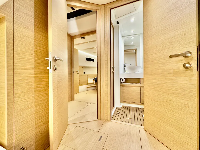 Slide: The Image of Luxurious interior of 2023 Pardo Yachts 50, featuring modern wood finishes and elegant design. - 27